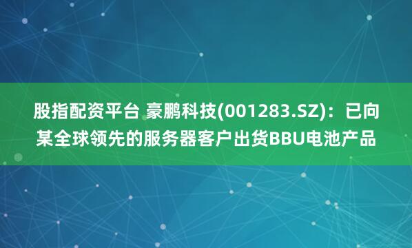 股指配资平台 豪鹏科技(001283.SZ)：已向某全球领先的服务器客户出货BBU电池产品