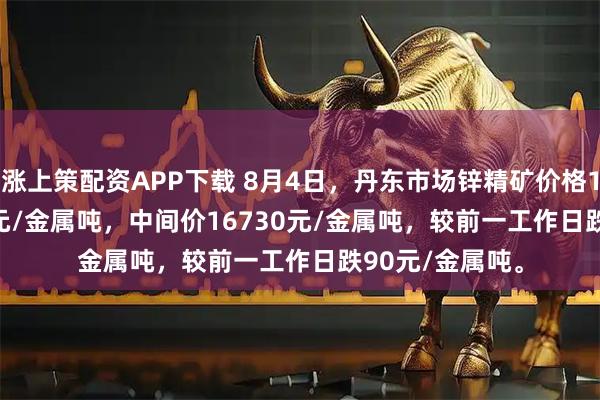 涨上策配资APP下载 8月4日，丹东市场锌精矿价格16680-16780元/金属吨，中间价16730元/金属吨，较前一工作日跌90元/金属吨。
